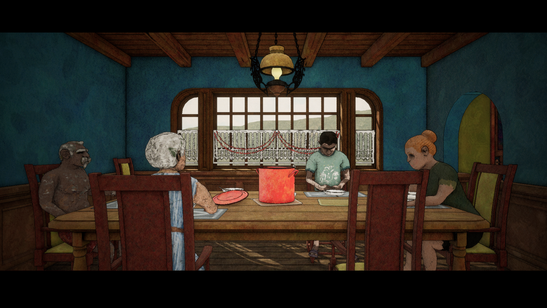The family eating lunch together